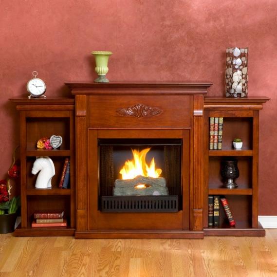 Tennyson Mahogany Gel Fuel Fireplace w/Bookcases