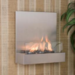 Satin Stainless and Glass Wall Mount Fireplace