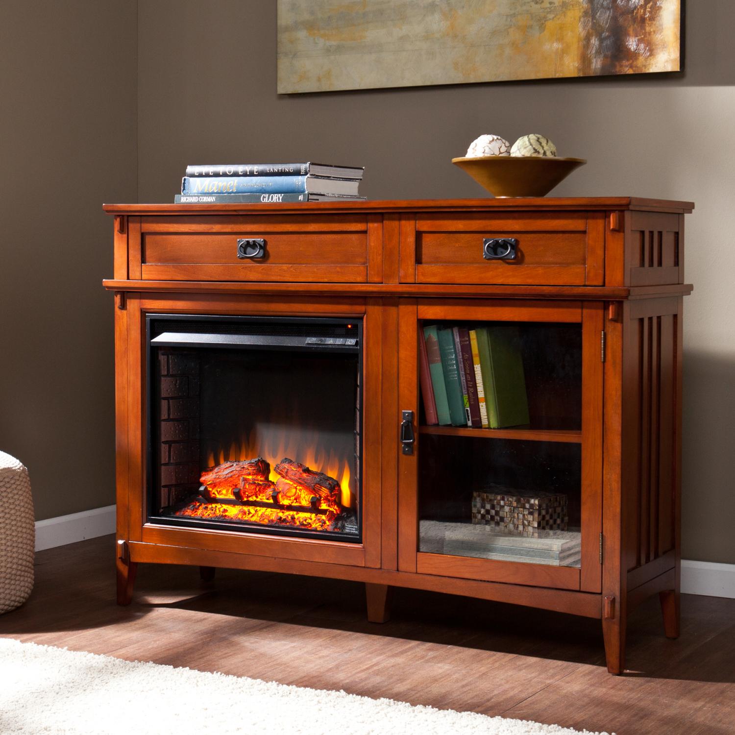 Manchester Electric Fireplace Console - Brown Mahogany